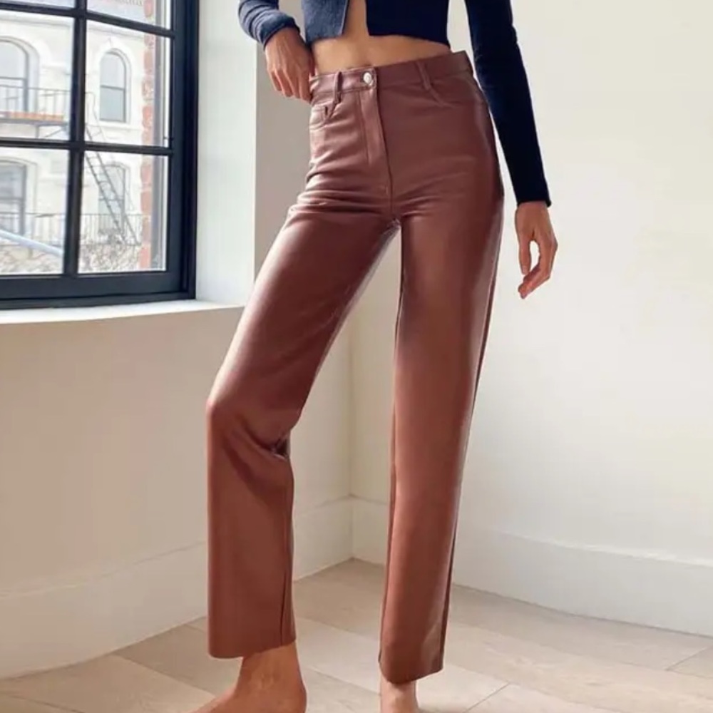 Brown Faux Leather Pants